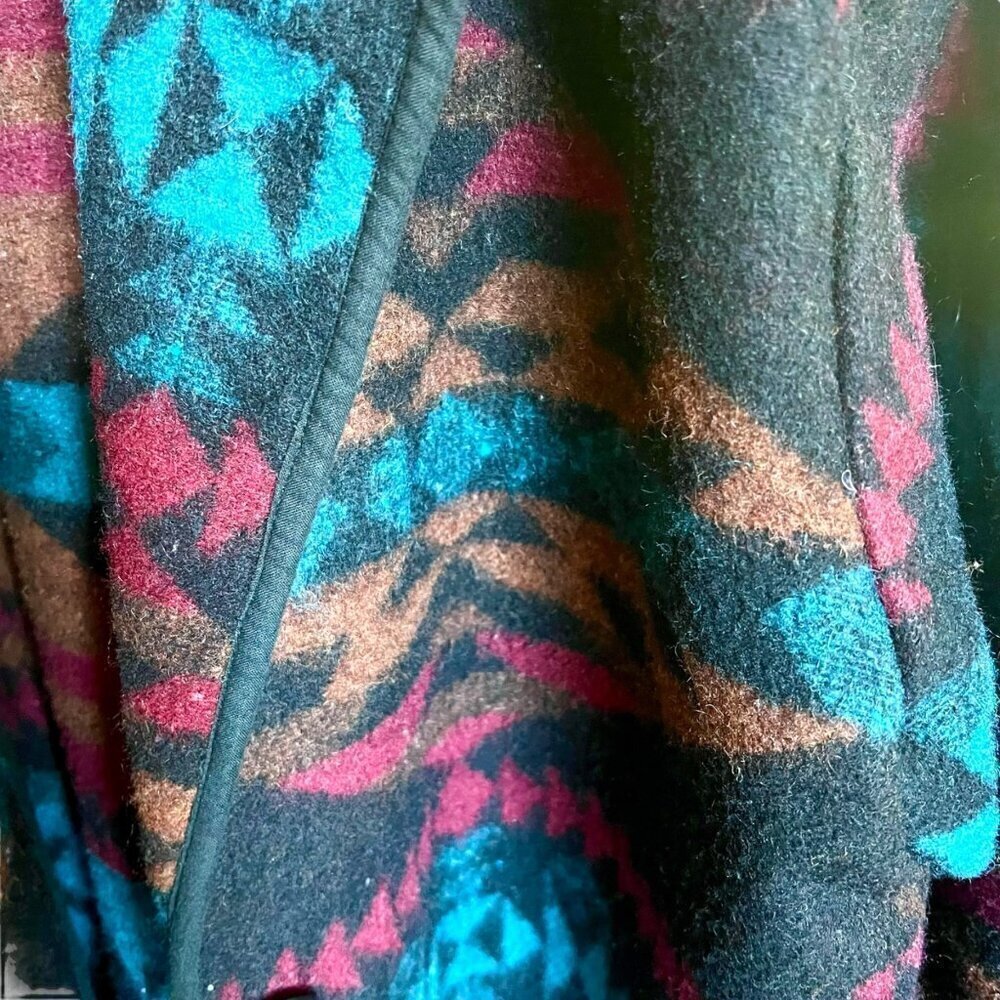 VTG Southwestern Navajo Aztec Wool Blend Jacket Blazer Short Teal Brown Black L - Picture 9 of 14